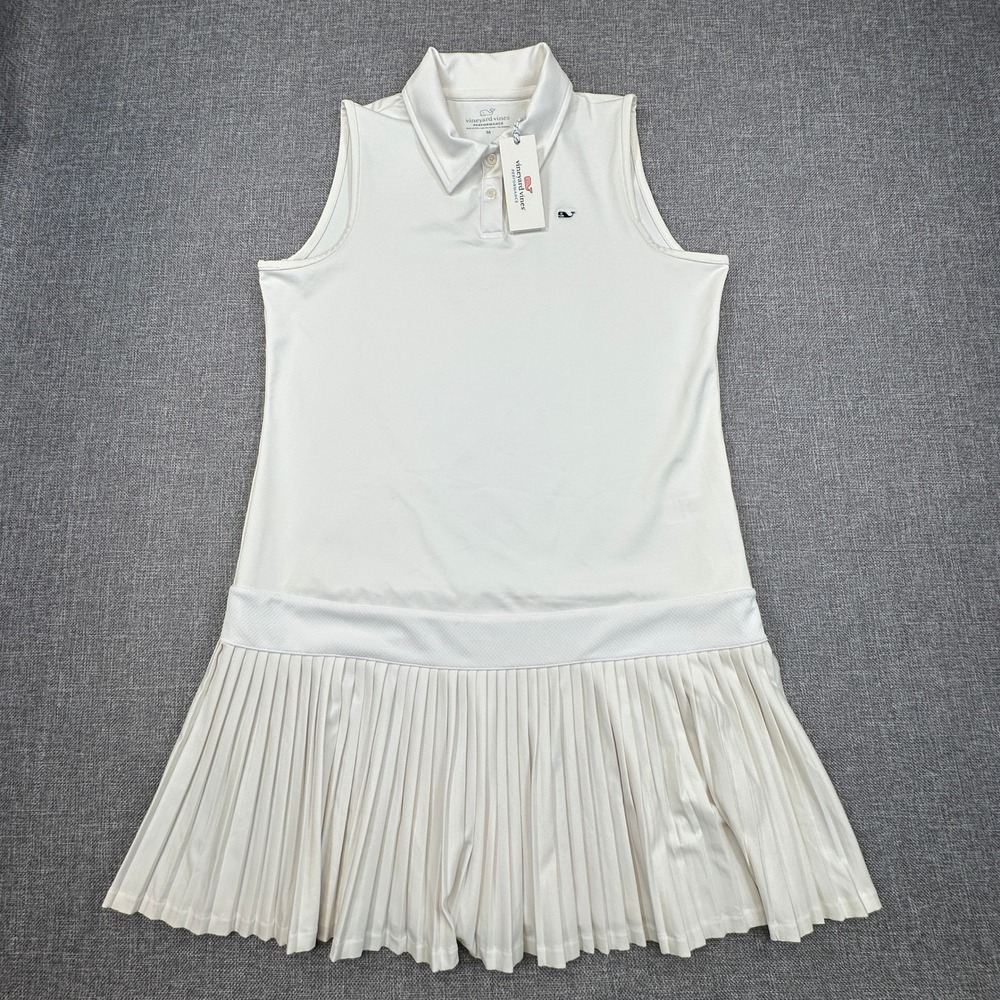 Vineyard Vines Pleated Tennis Dress Womens M White Stretch Pickleball NEW READ - Picture 3 of 13